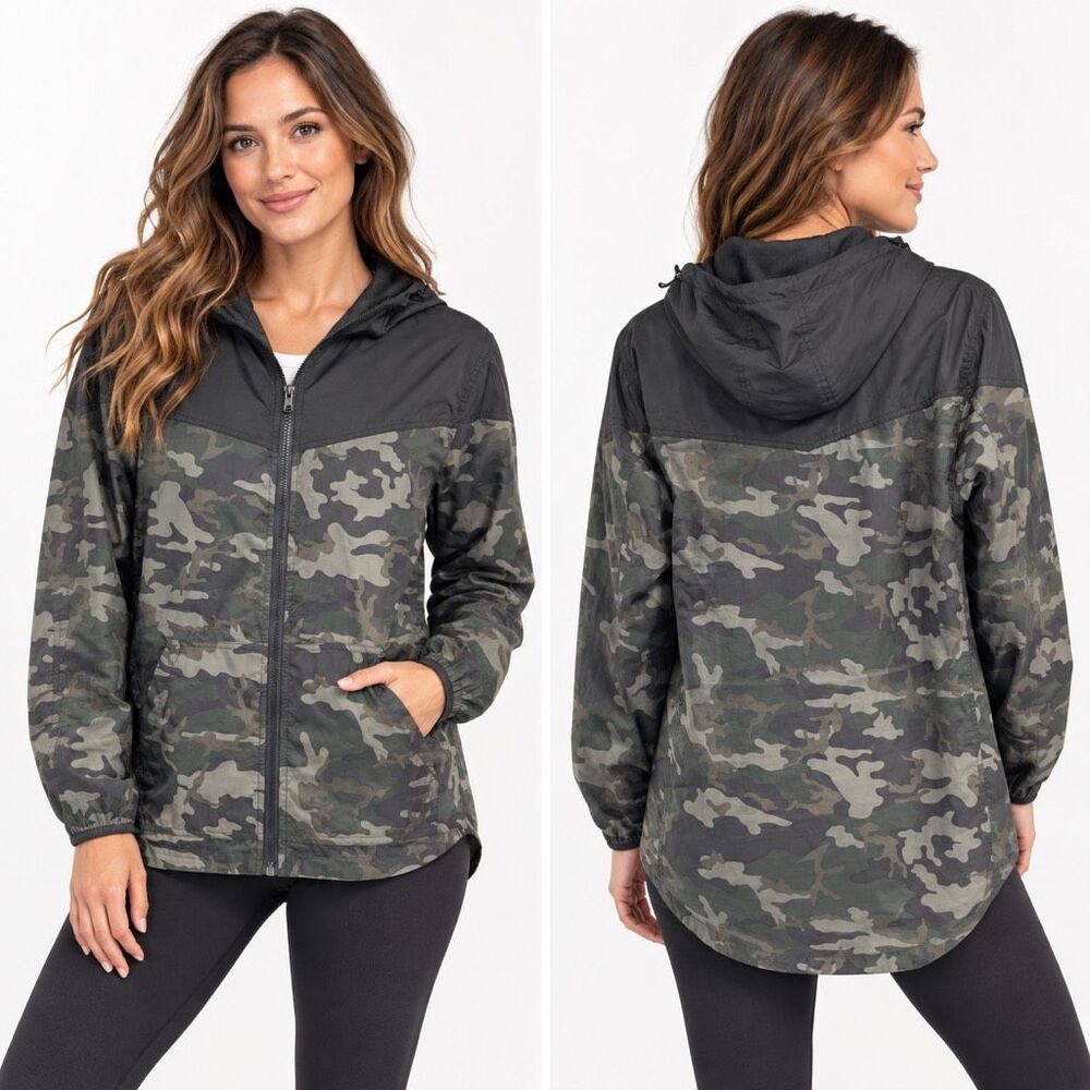 Cotton On 19Ninety:One Women’s Camo Hooded Windbreaker Jacket Large Hi-Low